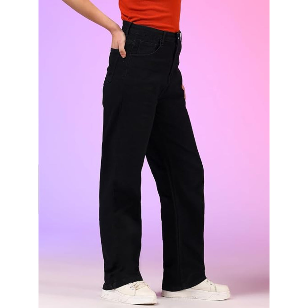 Women High Waisted Dark Black Jeans