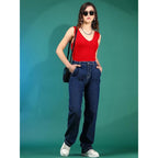 Women High Waisted Blue Jeans