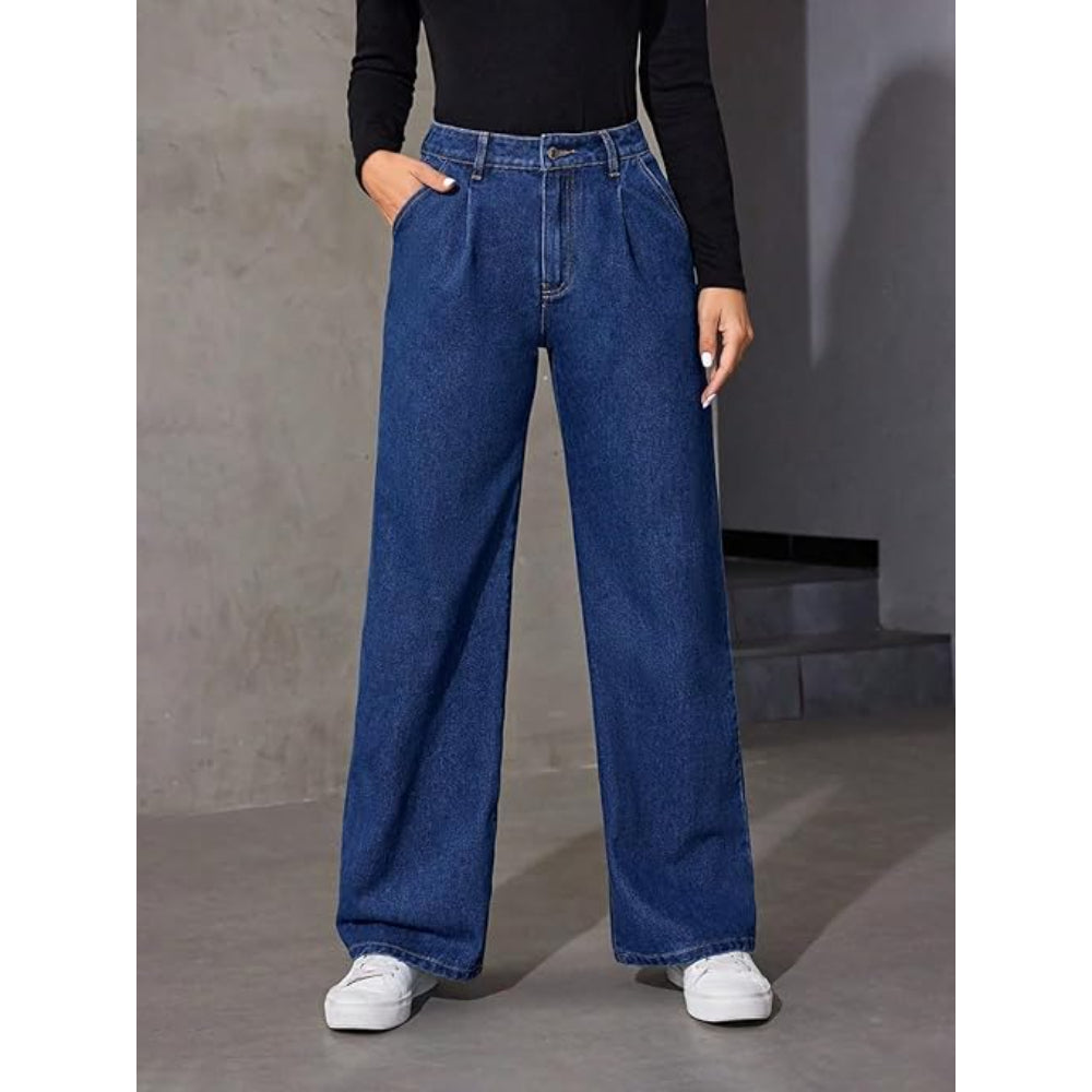 Women High Waisted Mid Blue Jeans