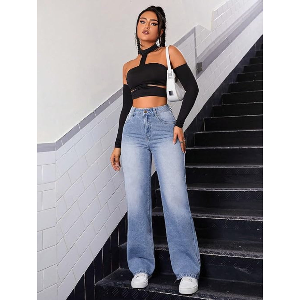 Women High Waisted Aqua Blue Jeans