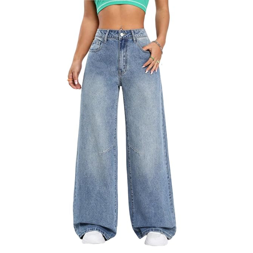 Women High Waisted Aquamarine Blue Jeans