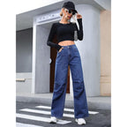 Women High Waisted Dark Blue Jeans