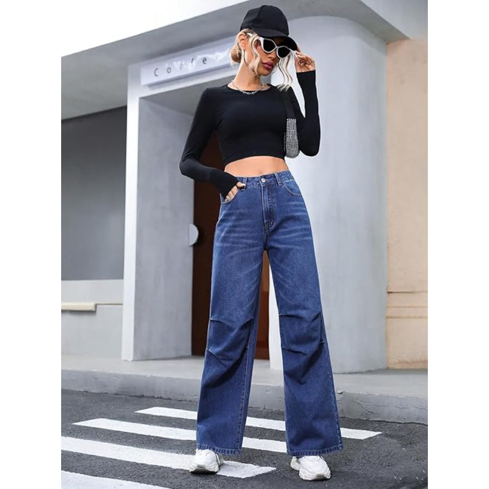 Women High Waisted Dark Blue Jeans