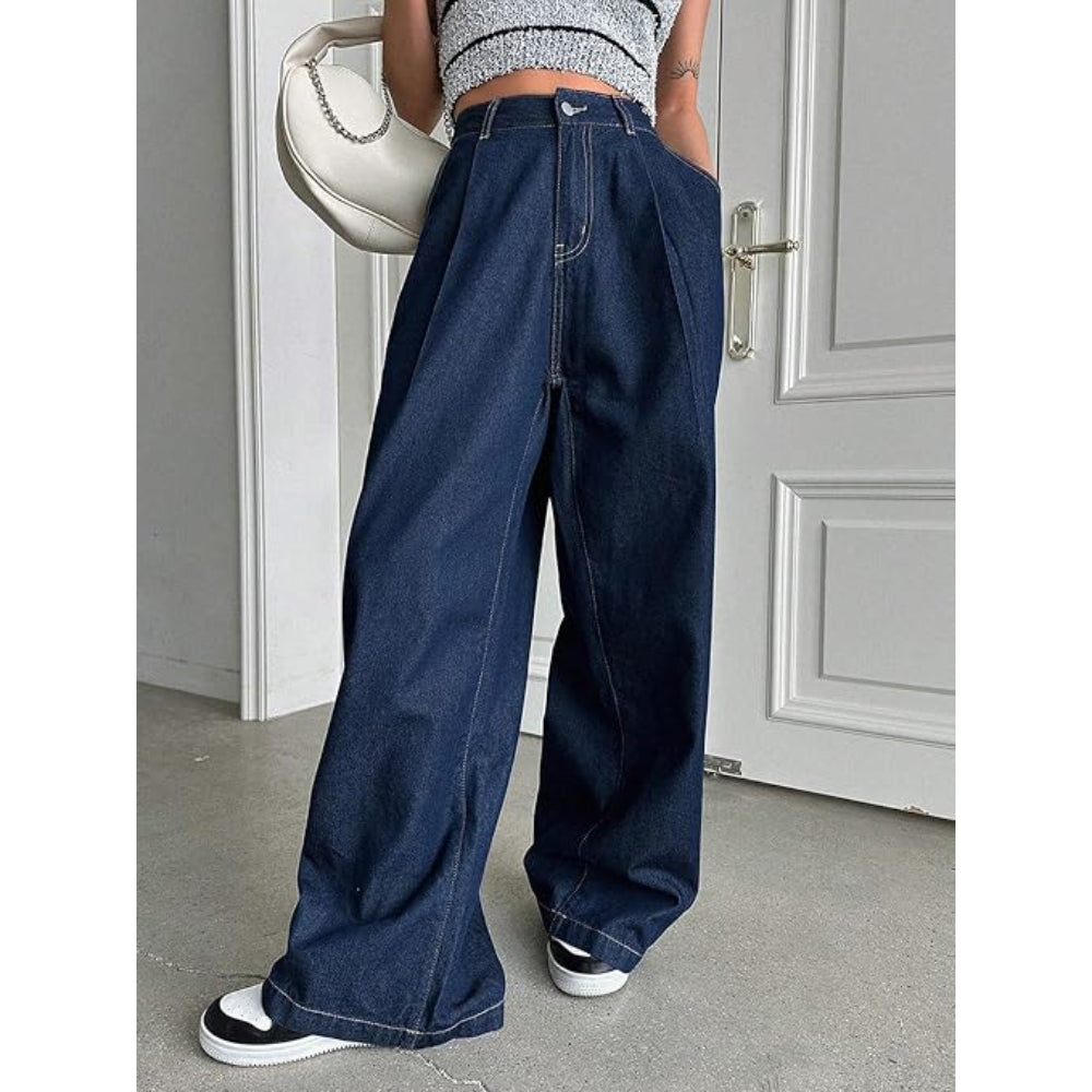 Women High Waisted Dark Navy Blue Jeans