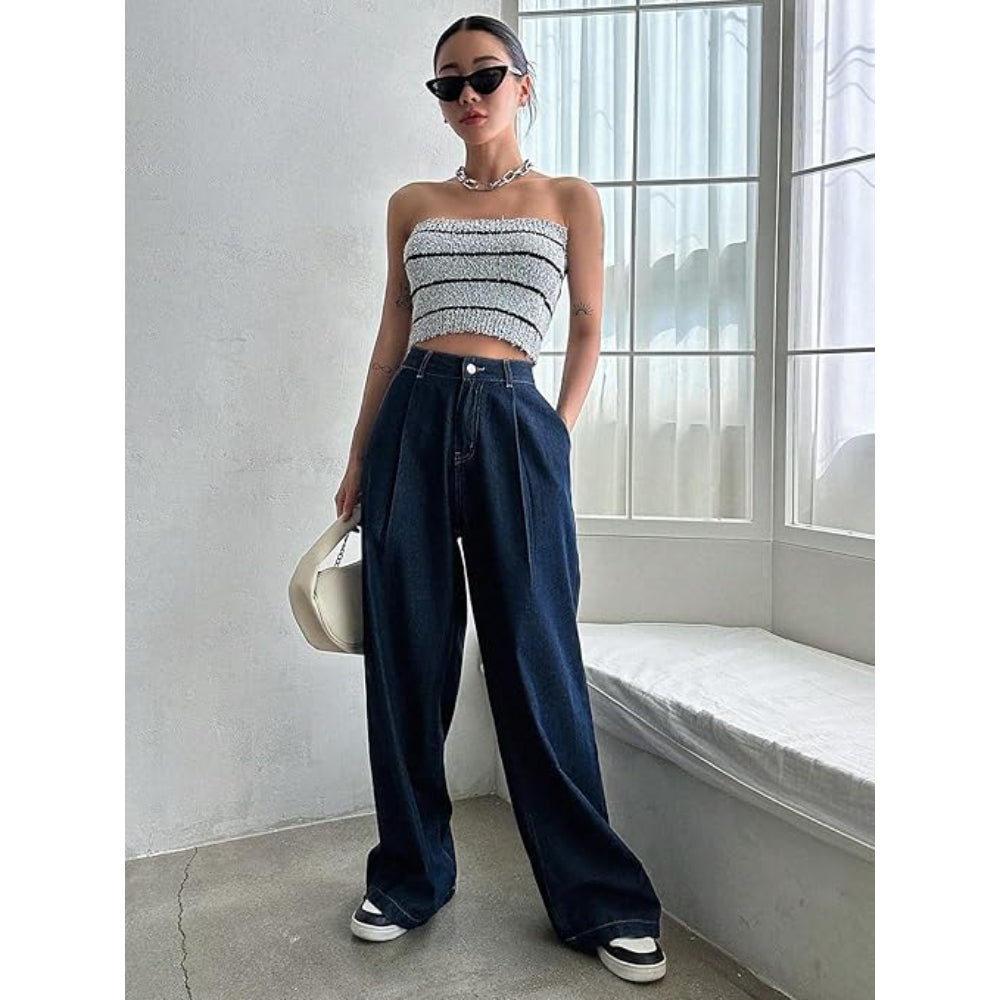 Women High Waisted Dark Navy Blue Jeans