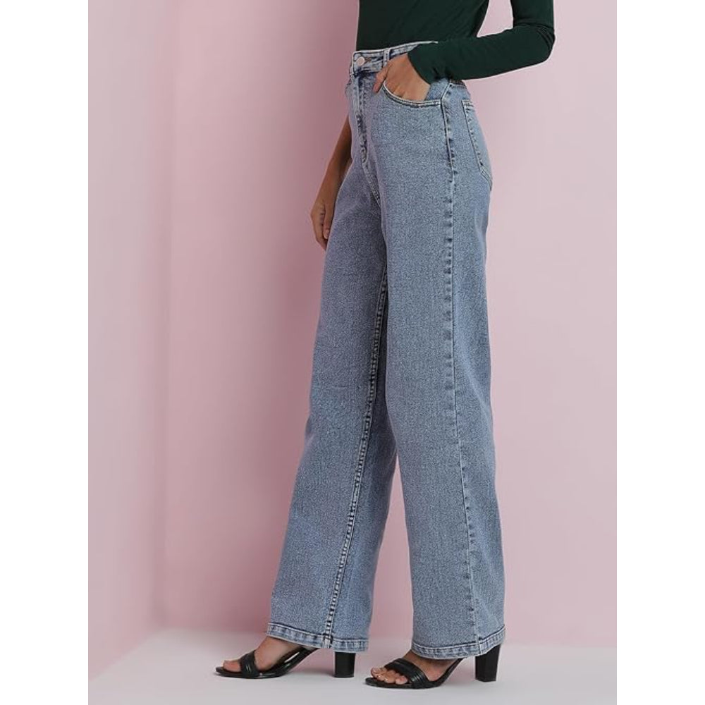 Women High Waisted Steel Blue Jeans