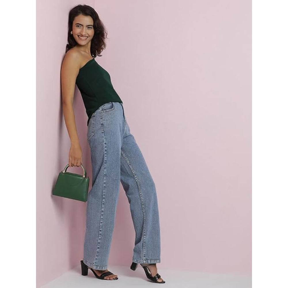 Women High Waisted Steel Blue Jeans