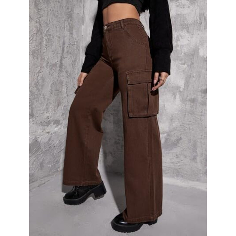 Women High Waist Cargo Brown Jeans