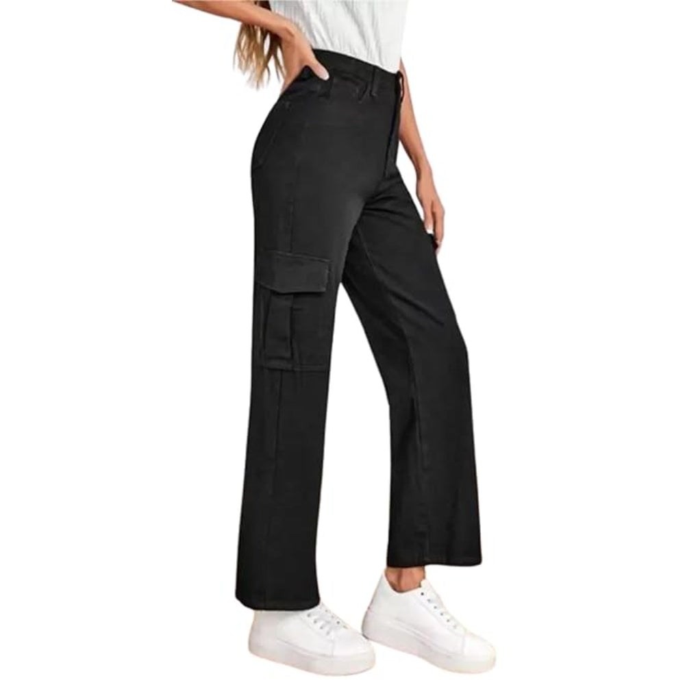 Women Stretchable Cargo Black Joggers