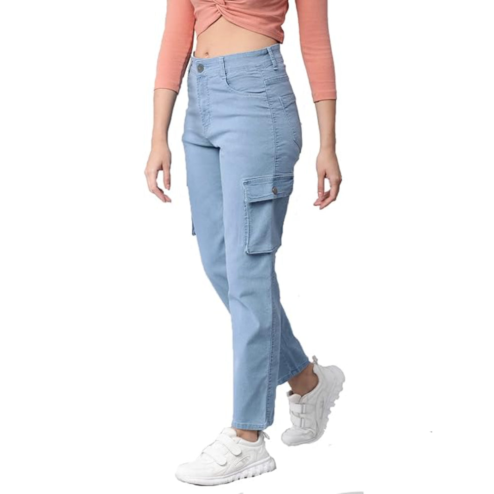 Women Stretchable Cargo Icyblue Joggers