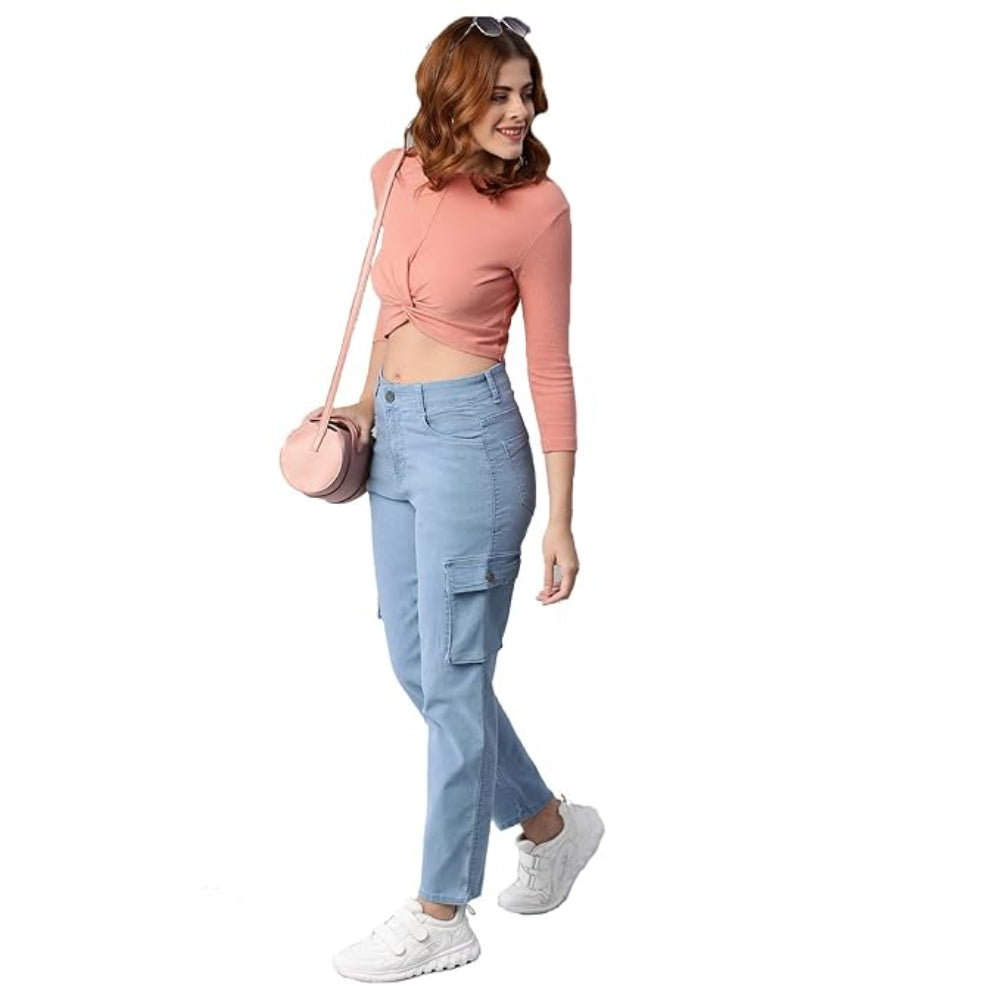 Women Stretchable Cargo Icyblue Joggers