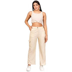 Women Cargo Baggy Cream Jeans