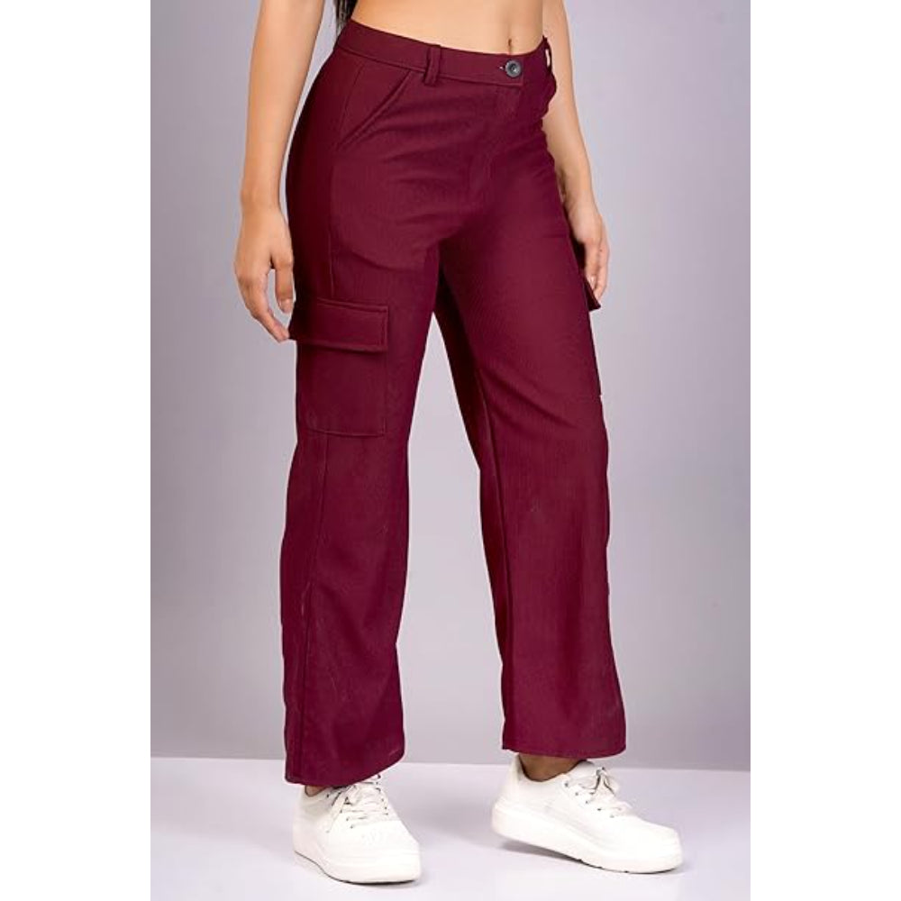Women Cargo Baggy Maroon Jeans
