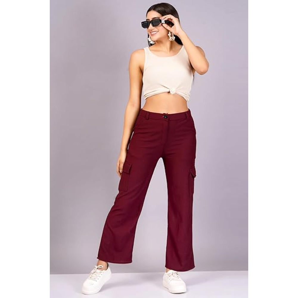 Women Cargo Baggy Maroon Jeans