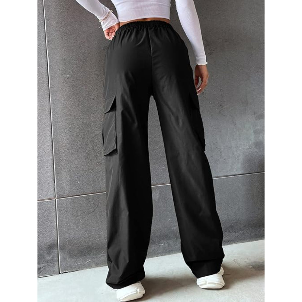 Women Solid Cargo Black Pants