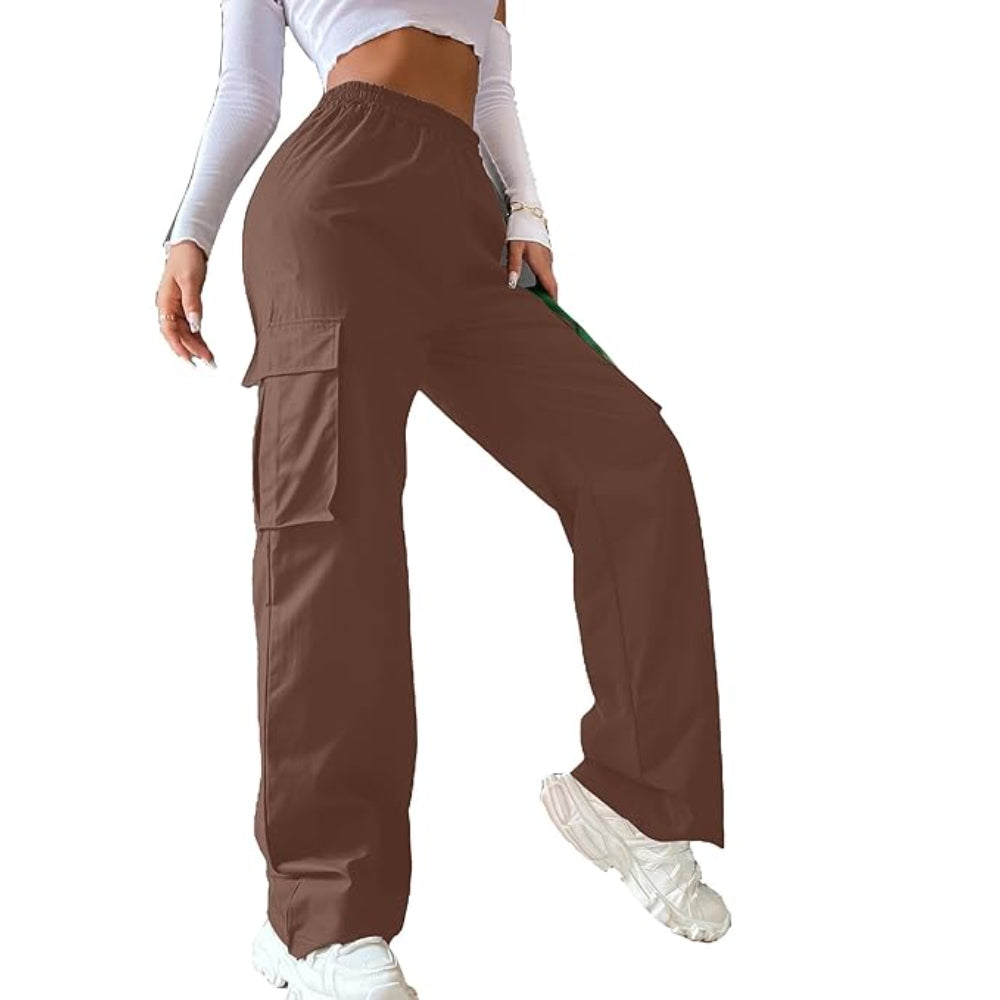 Women Solid Cargo Brown Pants