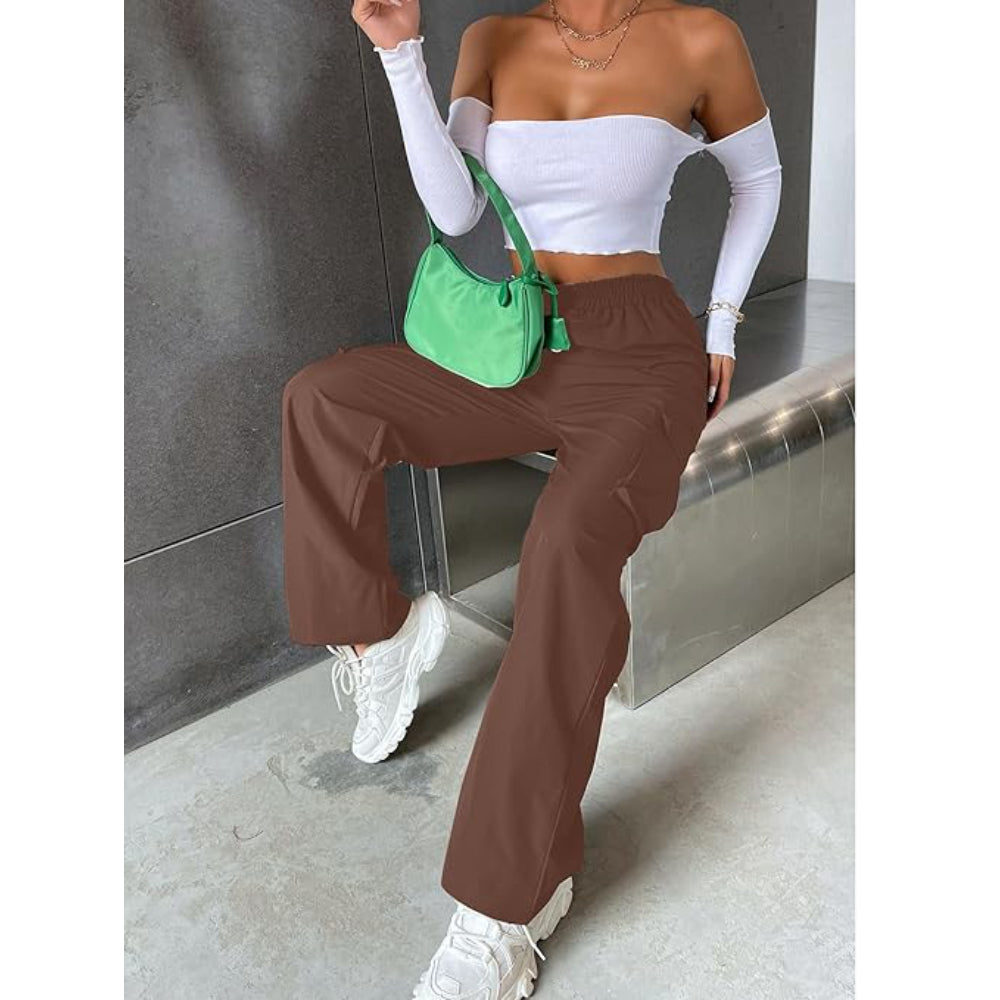 Women Solid Cargo Brown Pants