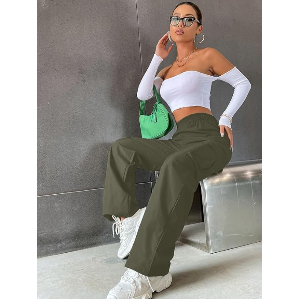 Women Solid Cargo Green Pants