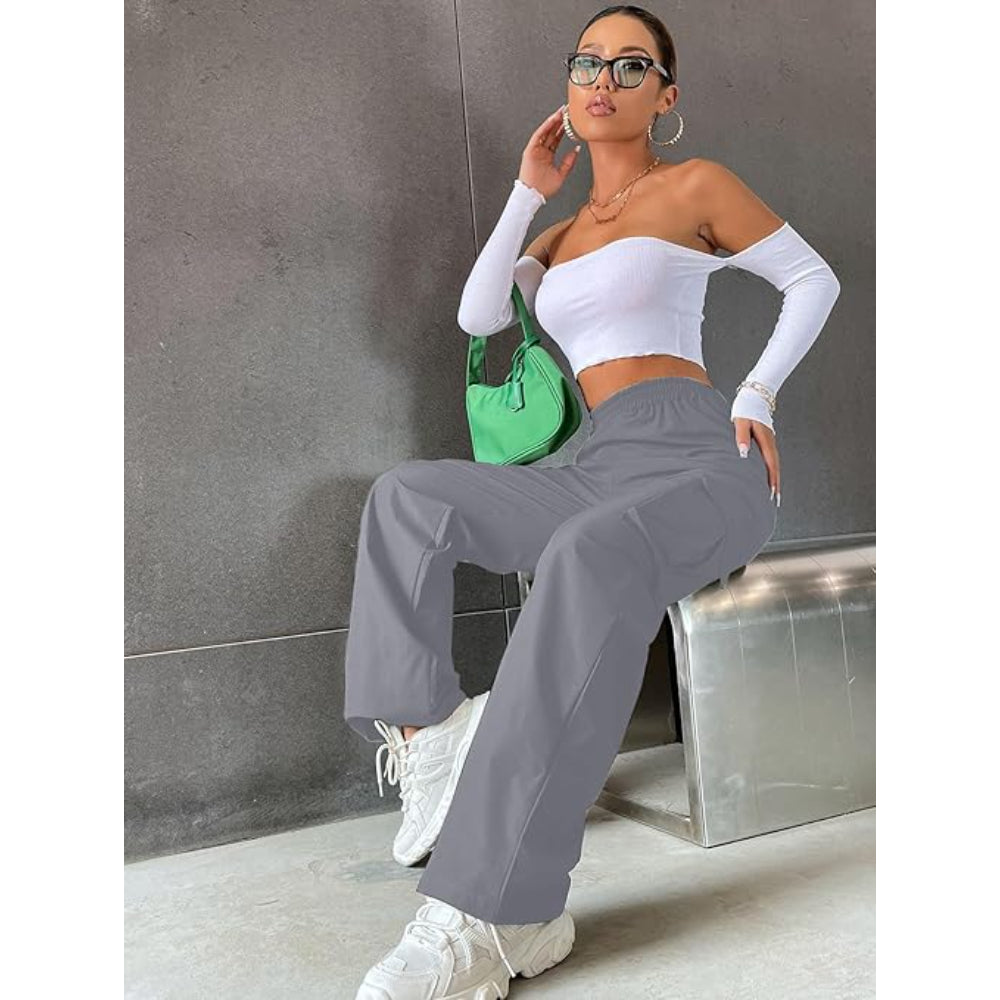 Women Solid Cargo Grey Pants