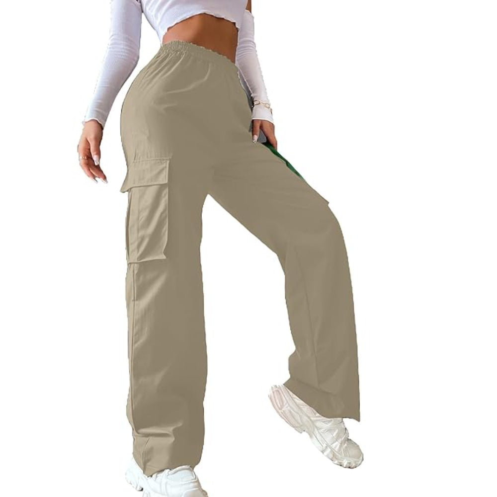 Women Solid Cargo Khaki Pants