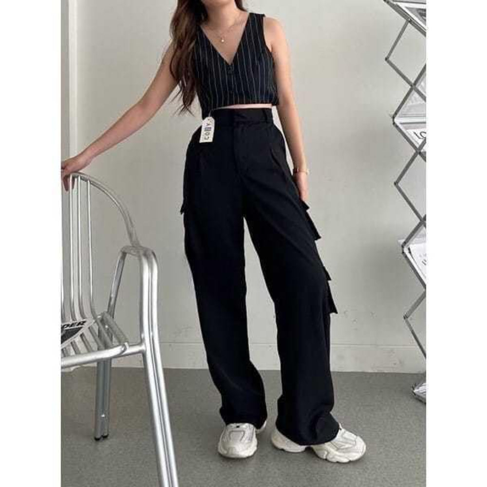 Women Korean Cargo Black Pants