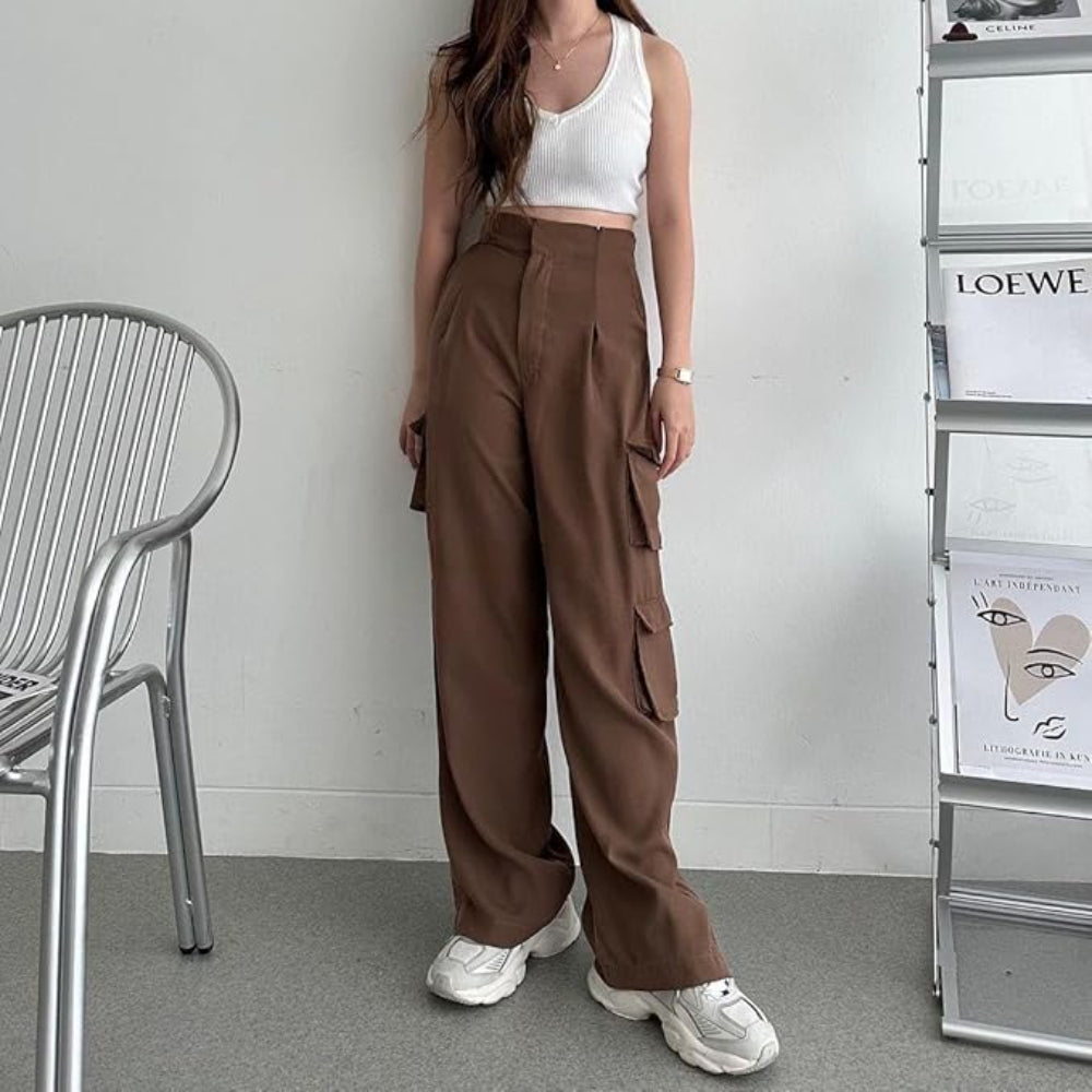 Women Korean Cargo Coffee Brown Pants