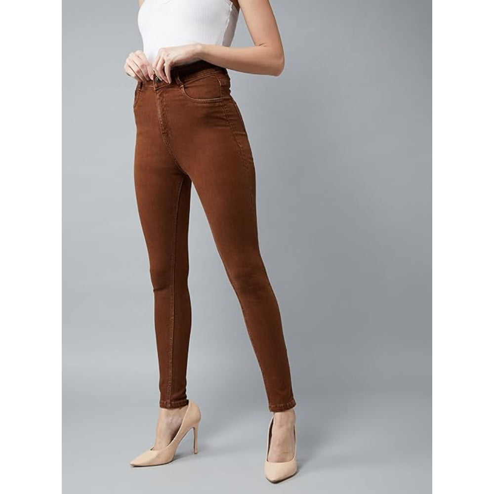 Women Skinny Fit High Brown Jeans