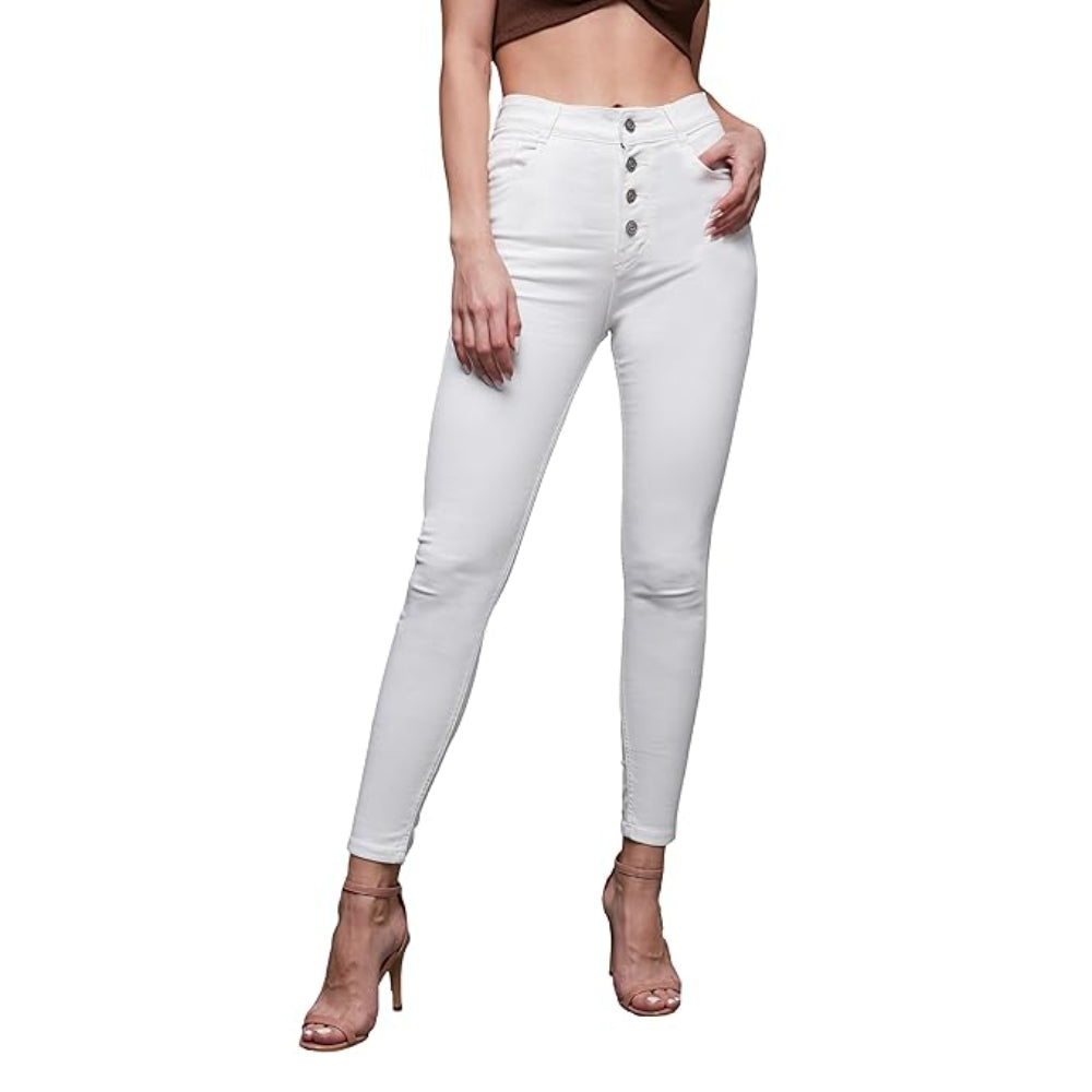Women Skinny Fit High Porcelain White Jeans