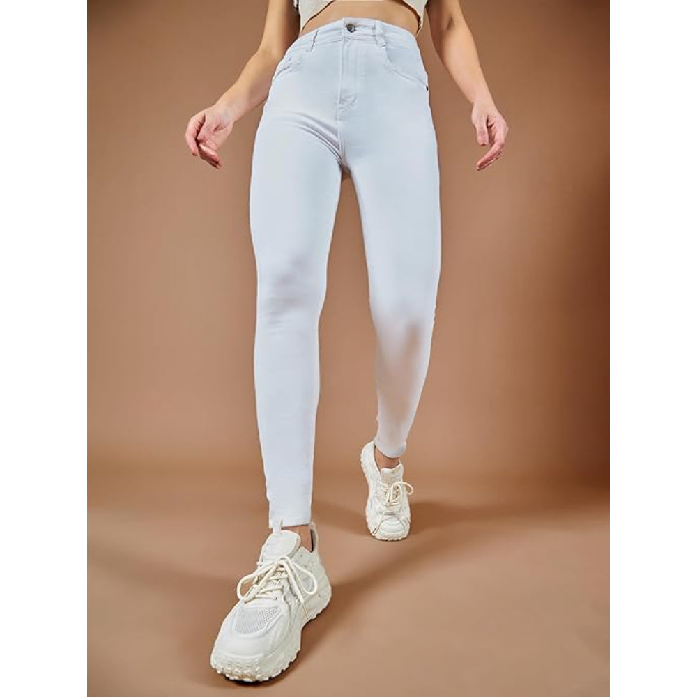 Women Skinny Fit High Powder White Jeans