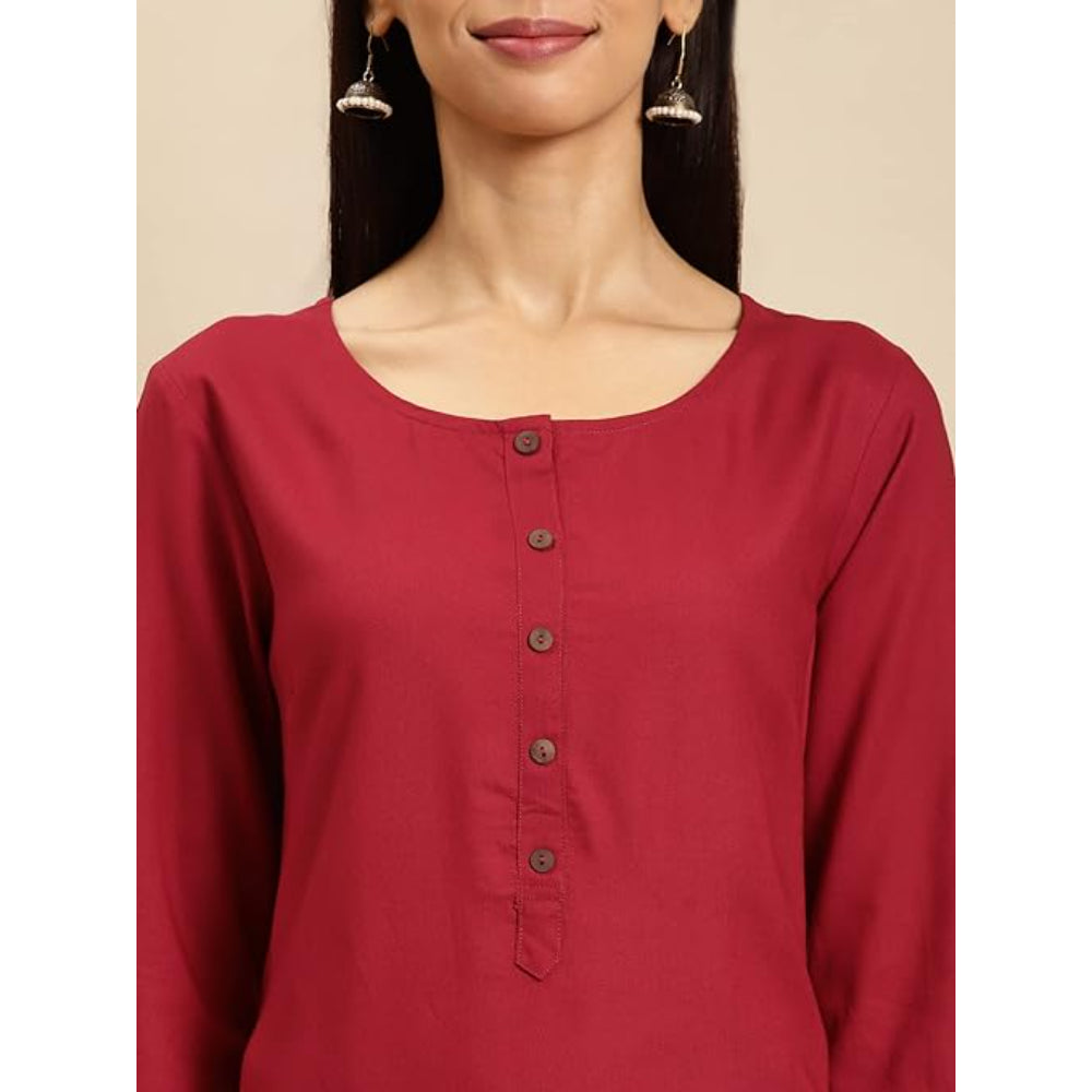 Classic Maroon Women Rayon Straight Kurti