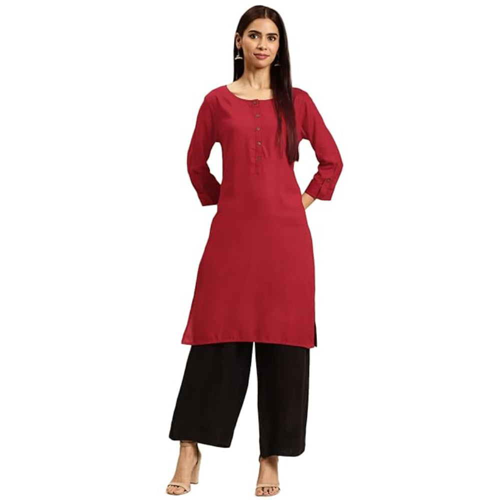 Classic Maroon Women Rayon Straight Kurti