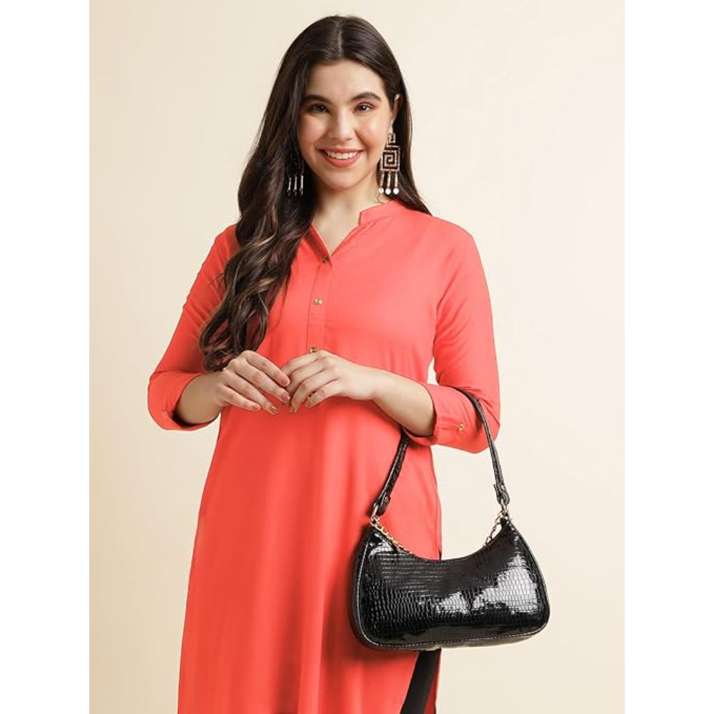 Classy Peach Women Rayon Straight Kurti