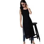 Black Women Sleeveless Straight Kurti