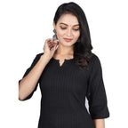 Black Women Cotton V-Neck Short Kurtis