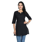 Black Women Cotton V-Neck Short Kurtis