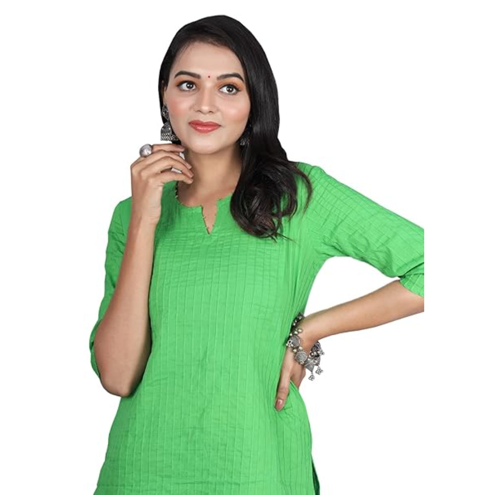 Green Women Cotton V-Neck Short Kurtis