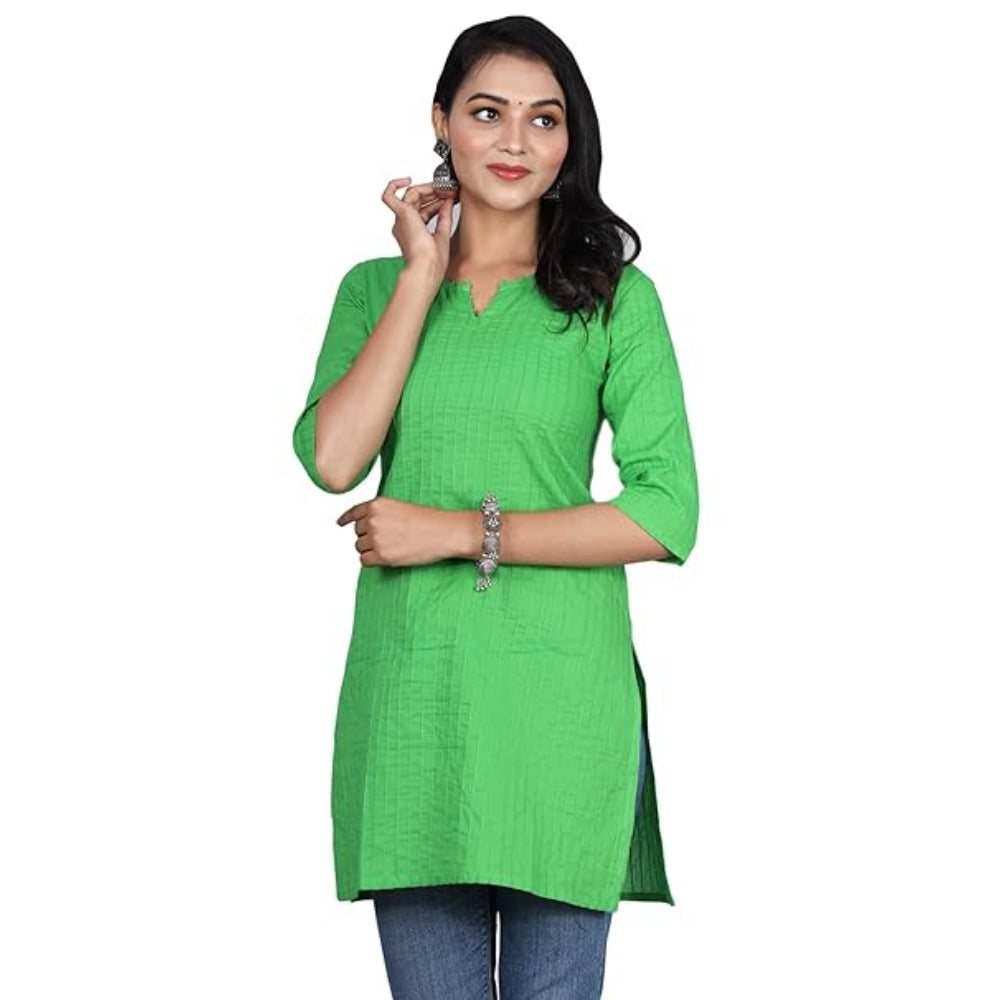 Green Women Cotton V-Neck Short Kurtis