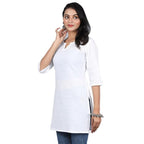 White Women Cotton V-Neck Short Kurtis