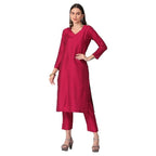 Pink Women Cotton Blend Regular Kurta Set