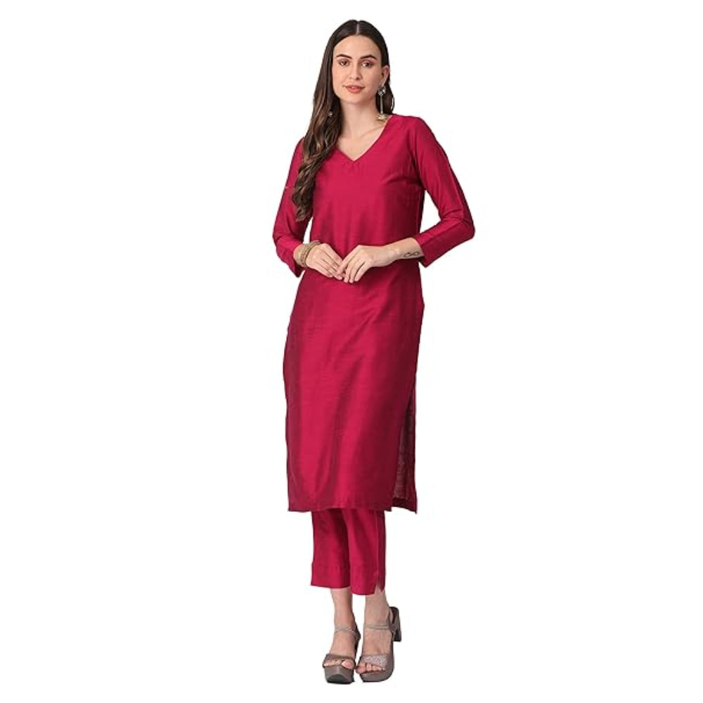Pink Women Cotton Blend Regular Kurta Set