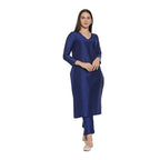 Blue Women Cotton Blend Regular Kurta Set