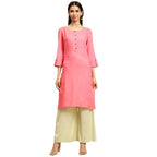 Classy Pink Women Rayon Straight Kurti