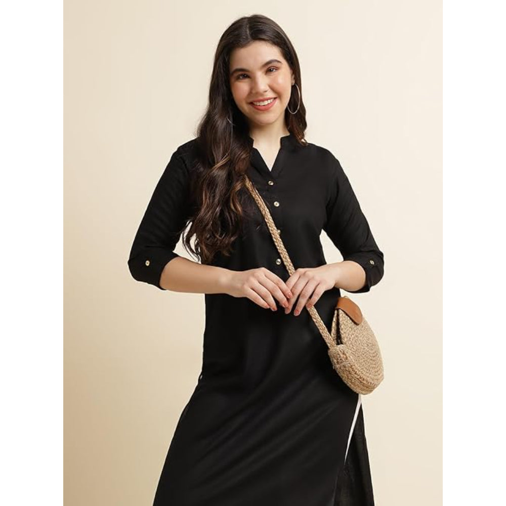 Classic Black Women Rayon Straight Kurti
