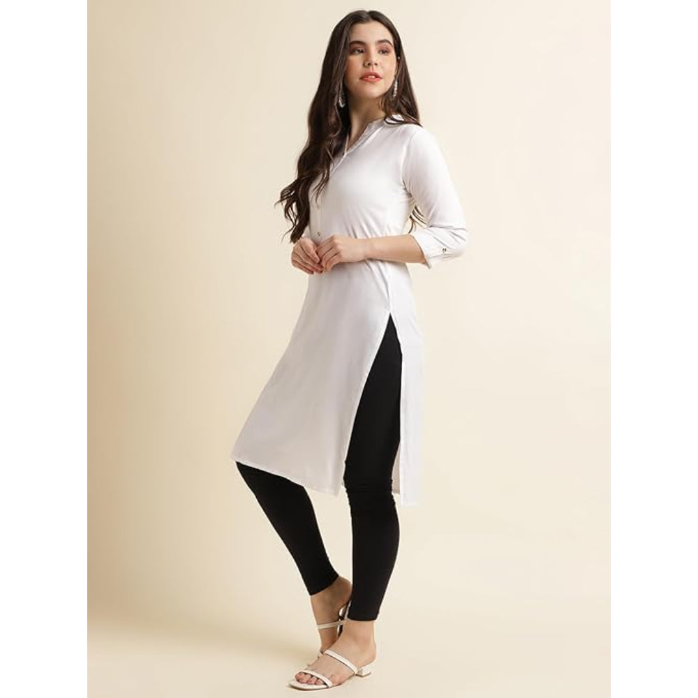 Elegant White Women Rayon Straight Kurti