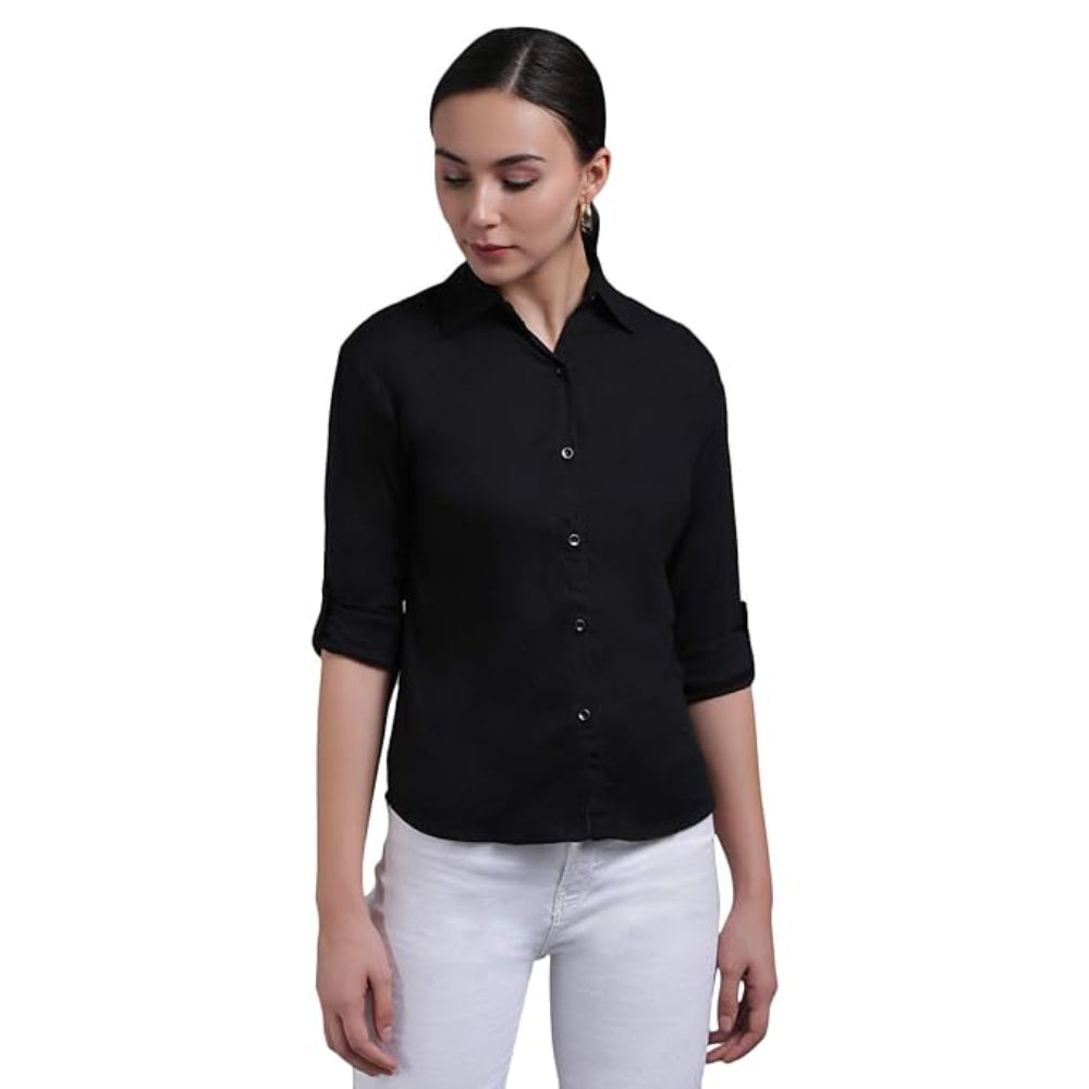 Women Long Sleeves Cotton Black Shirt