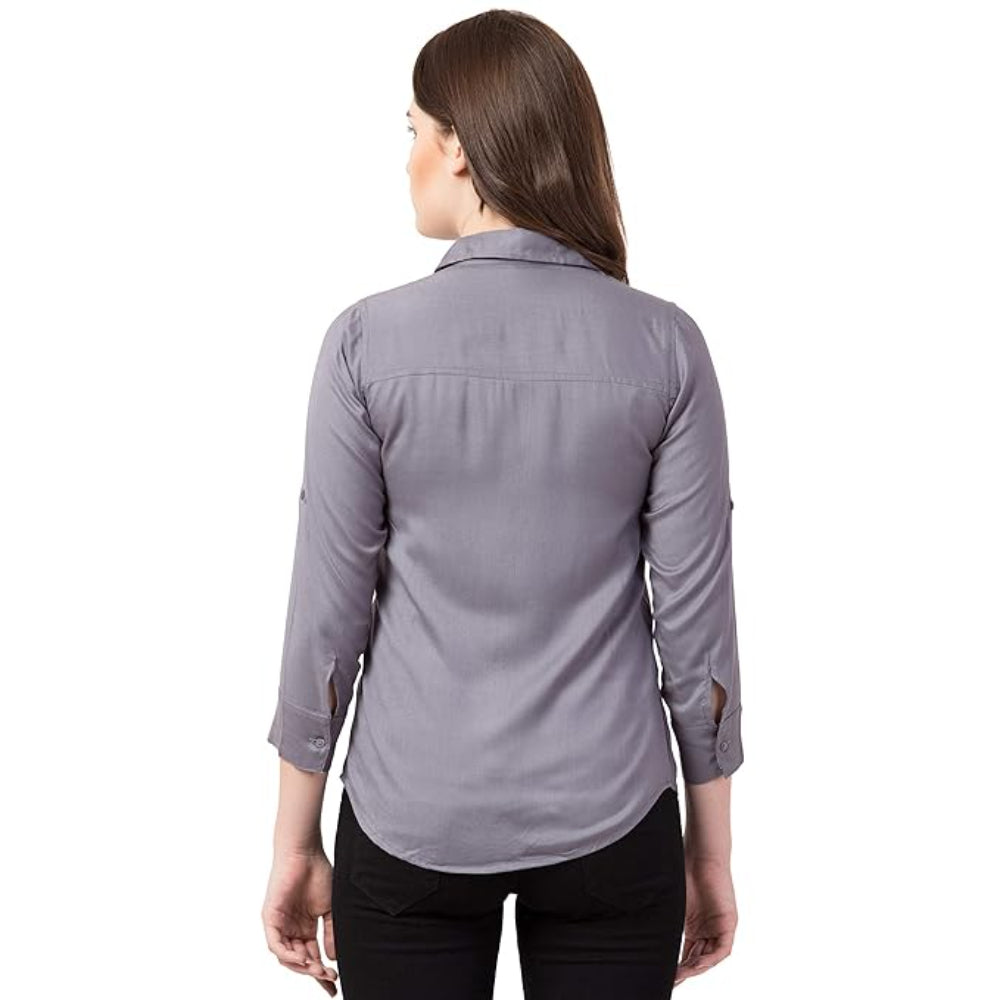 Women Long Sleeves Cotton Grey Shirt