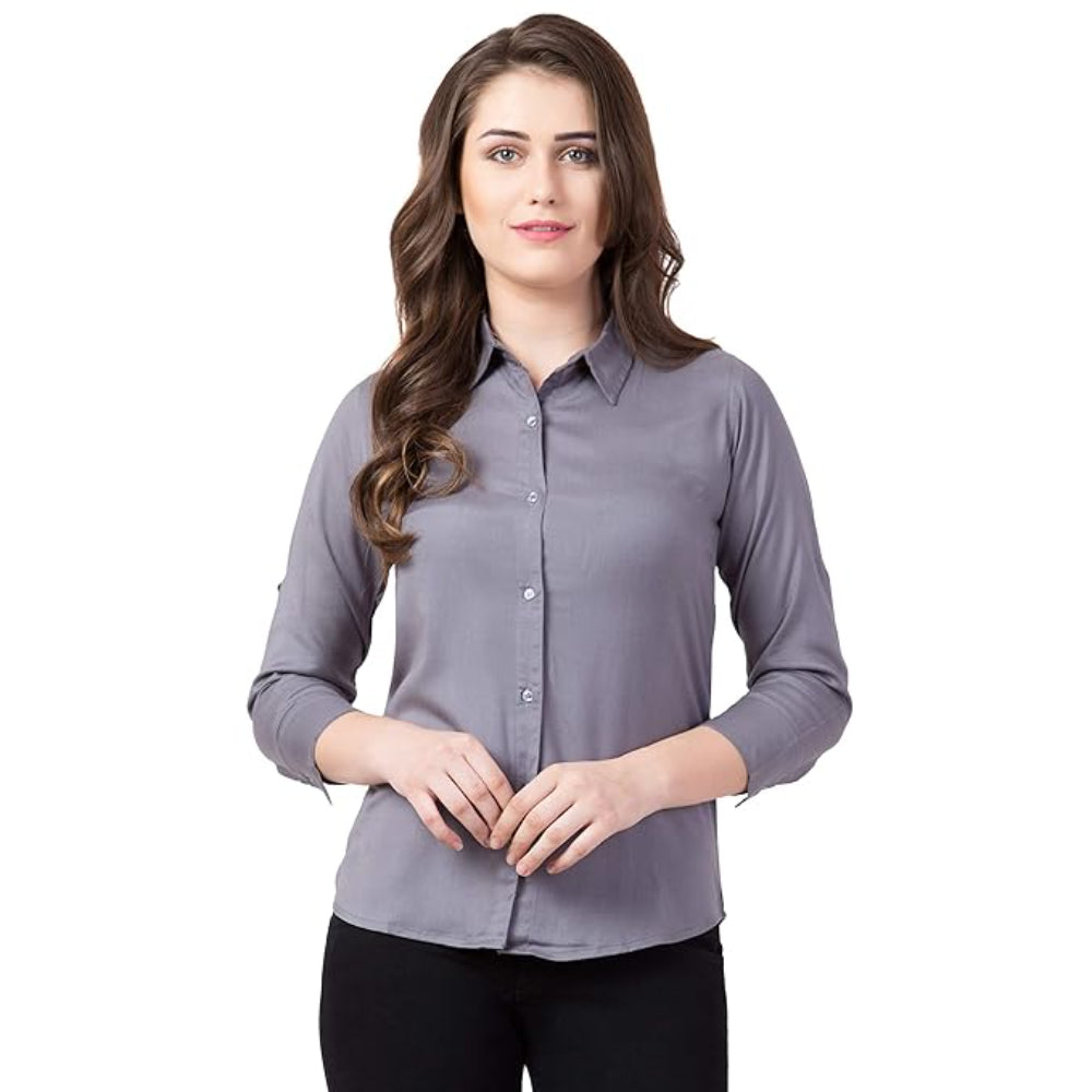 Women Long Sleeves Cotton Grey Shirt