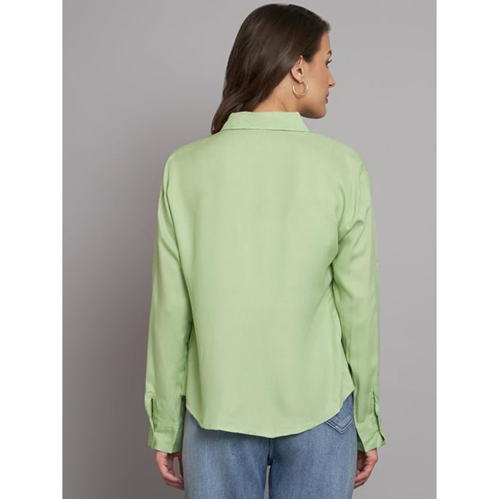 Women Long Sleeves Cotton Pista Green Shirt