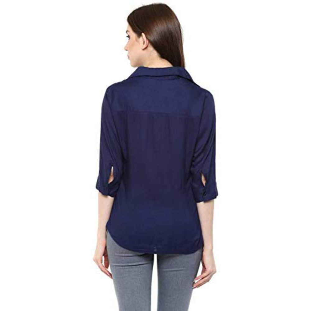 Women Long Sleeves Cotton Blue Shirt