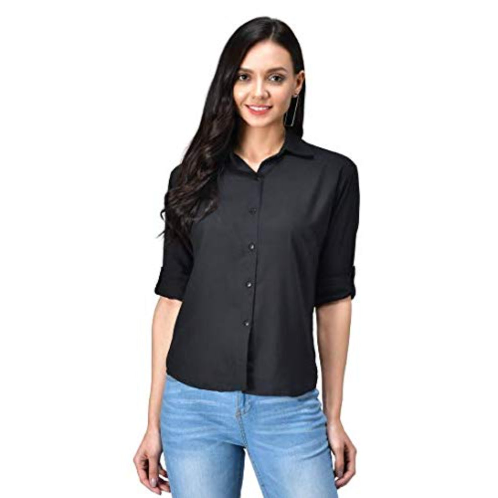 Women Long Sleeves Cotton Dark Black Shirt